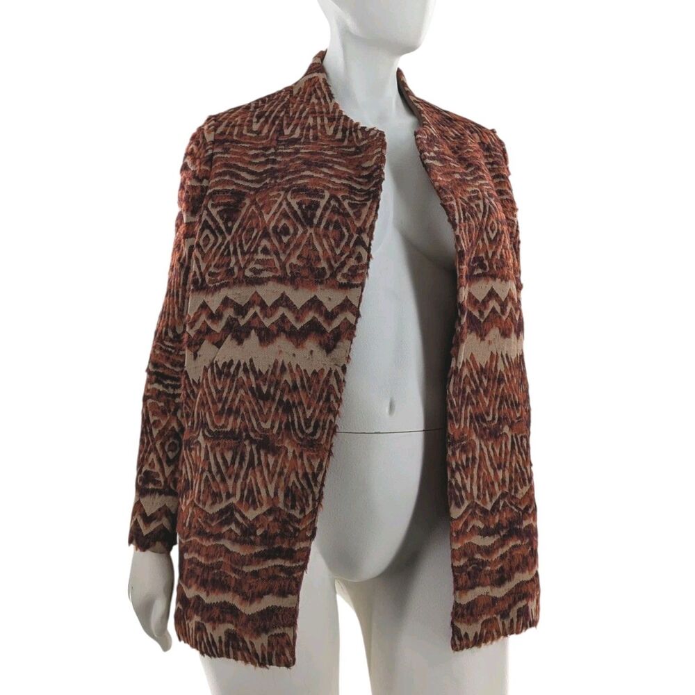 Free People Sz M Faux Fur Accent Aztec Jacket Retro Coat Western Open Oversize